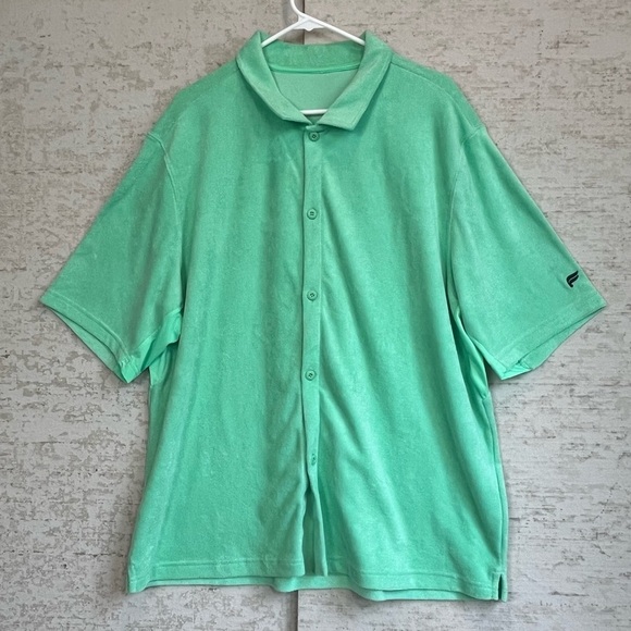 Fabletics Island Terry Cloth Mint Green Shirt Shorts Set Sz XL Pockets Vacation - Picture 3 of 16